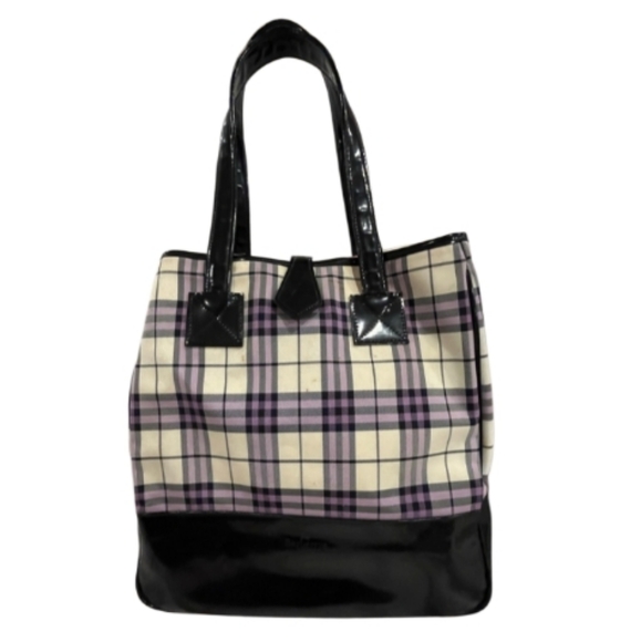 Burberry Purple Plaid Tote with Black Trim - Picture 1 of 4